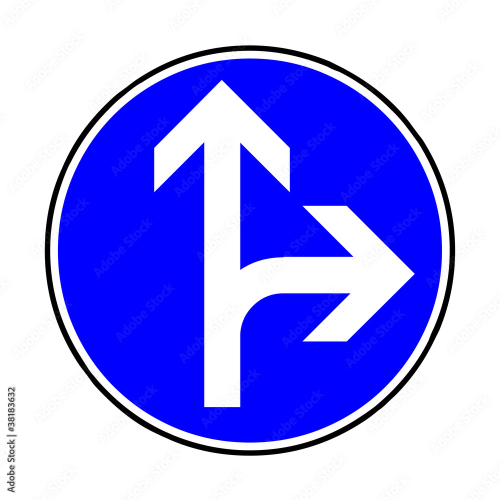 Verkehrsschild - 214 Fahrtrichtung gerade / rechts Verkehrsschild - 214 Fahrtrichtung gerade / rechts