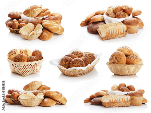 Collage from the different bread on a white background