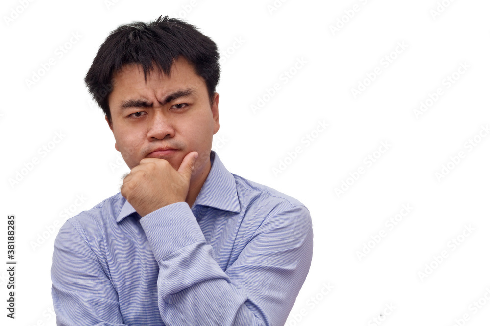 Isolation photo of businessman thinking hard Isolation photo of businessman thinking hard