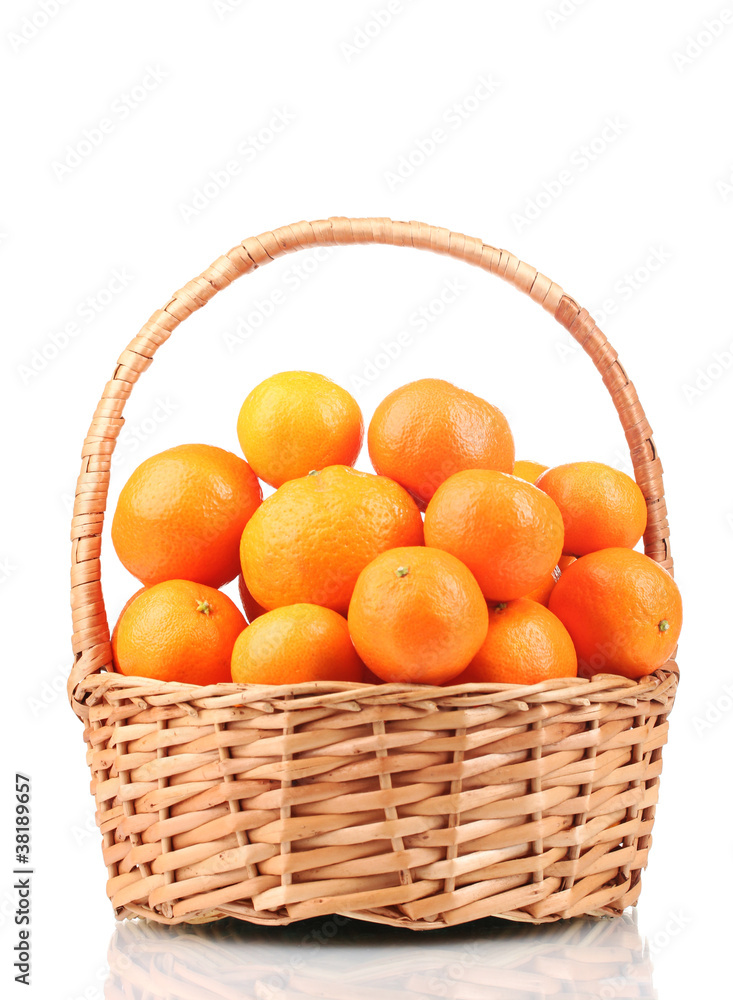 tangerines in a beautiful basket isolated on white tangerines in a beautiful basket isolated on white