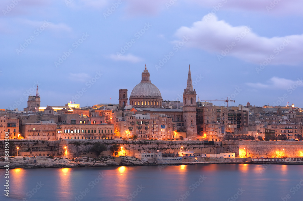 Night View Of Valletta At The Dusk