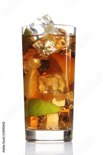 Iced tea with lemon and lime isolated on white photo