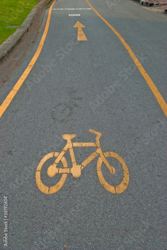 Bicycle road sign painted on the pavement