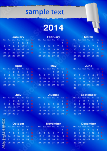 English Calendar 2014 with space for text (vector)