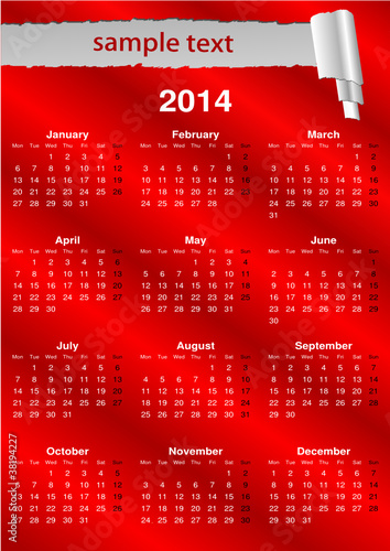 English Calendar 2014 with space for text (vector)
