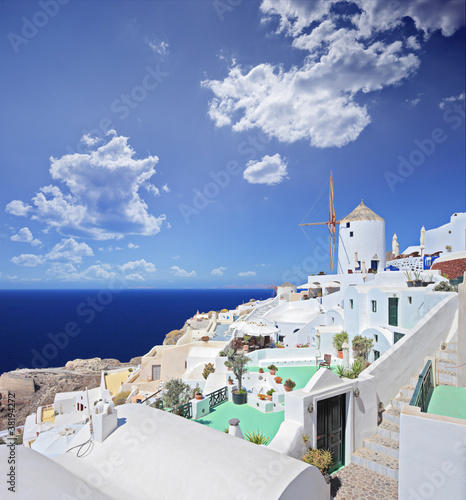 A view over a village on Santorini island