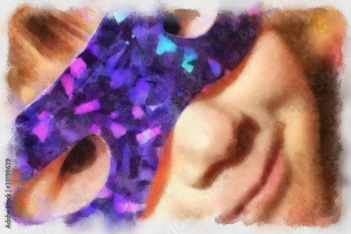 Watercolor painting of a child in carnival mask