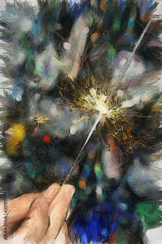 pencil drawing: new year's sparkler