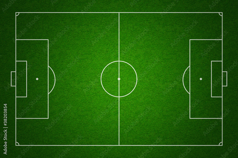 Soccer or football field top view with proper standard markings Soccer or football field top view with proper standard markings