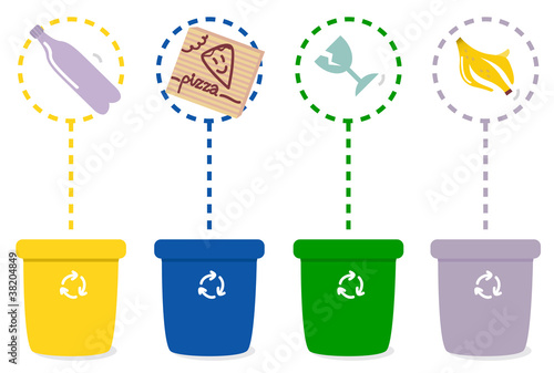 Colorful recycle bins isolated on white background