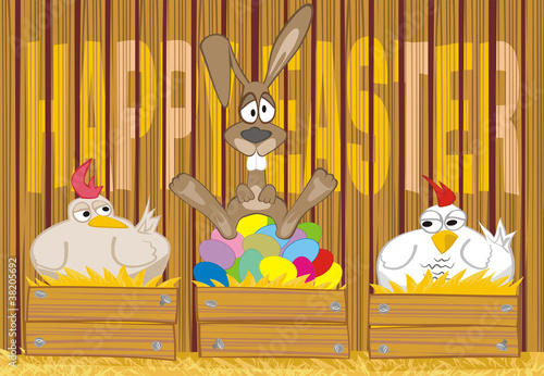 happy easter - painted eggs in the henhouse