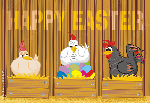 happy easter - suprised poultry and easter eggs