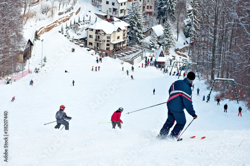 Snow covered winter ski center