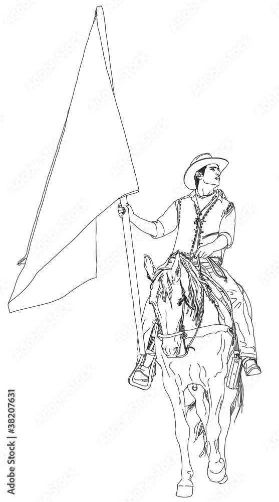 rider on horseback with a flag. series of Wild West