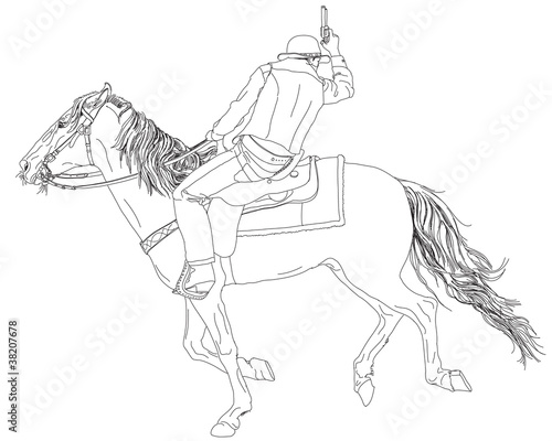 cowboy on horseback with a revolver. series of Wild West