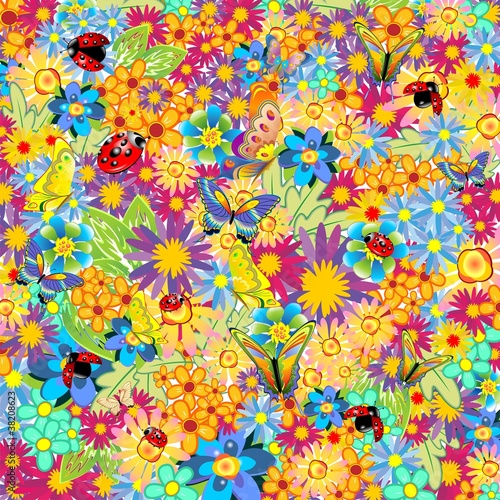 Carta da parati i papaveri - Carta da parati Primavera Fiori Sfondo-Springtime Flowers Background-Vector