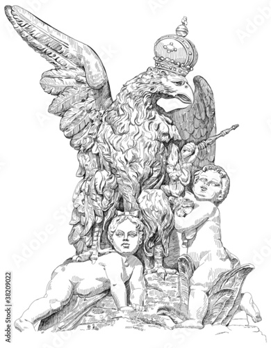 Royal eagle wearing a crown and two babies