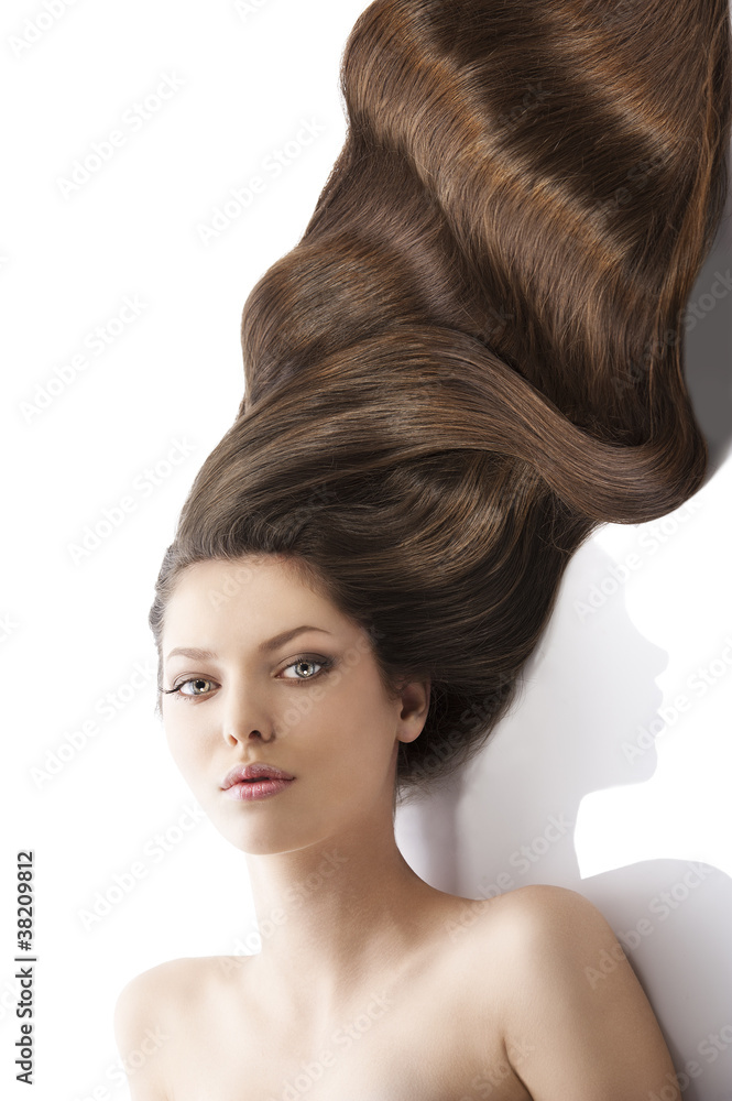 beauty young girl hairstyle, her face is sligtly torned at right beauty young girl hairstyle, her face is sligtly torned at right