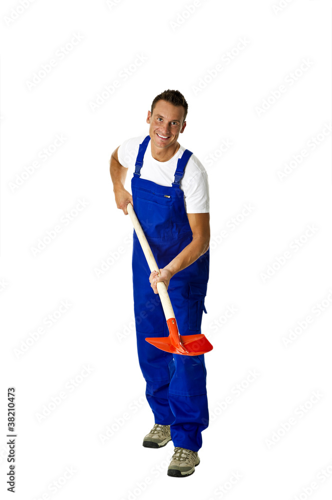 Handwerker mit einer Schippe Handwerker mit einer Schippe