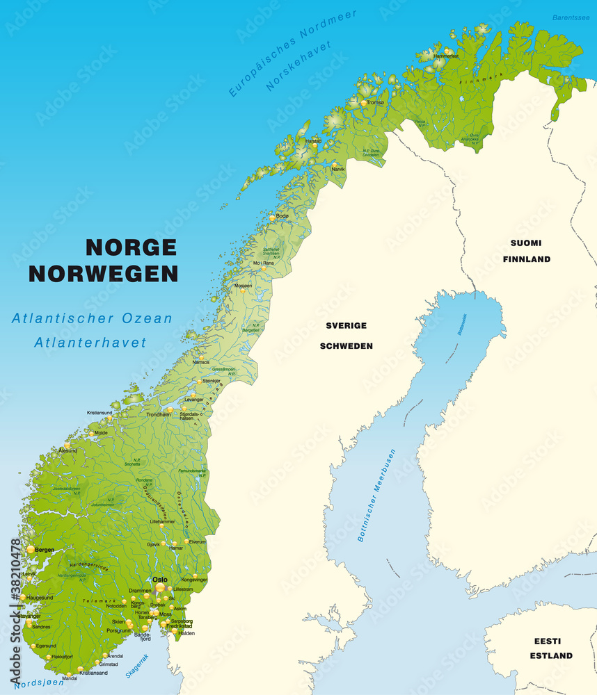 Obraz premium Norwegen als Übersichtskarte