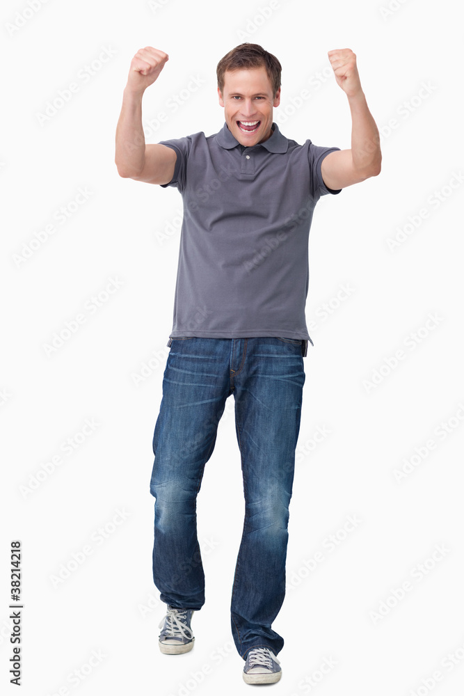 Cheering young man Cheering young man
