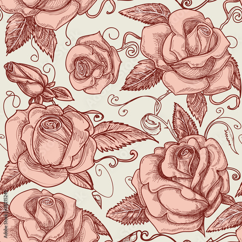 Vintage roses seamless pattern