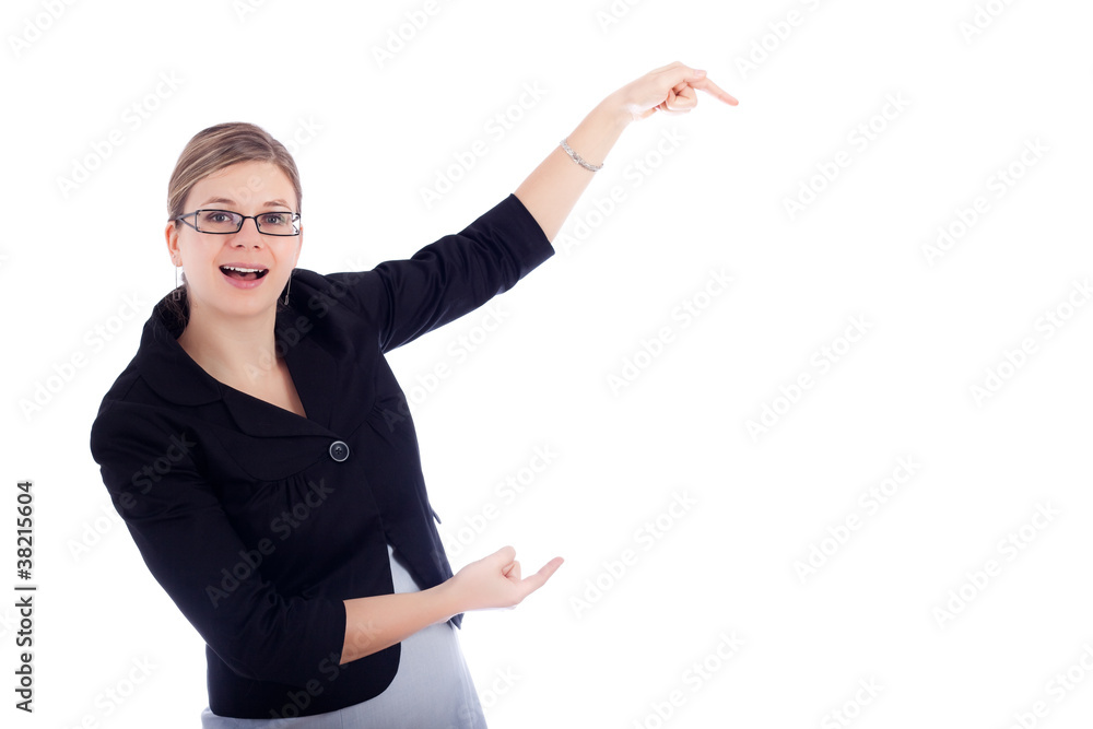 Happy business woman pointing Happy business woman pointing
