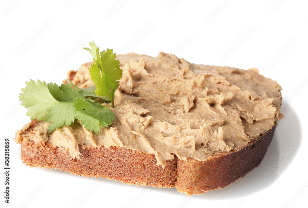 Fresh pate on bread isolated on white Fresh pate on bread isolated on white