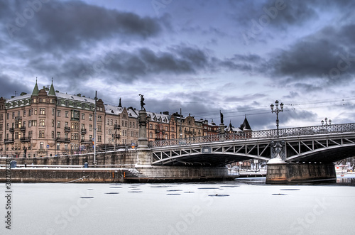 Old buildings and bridge in...