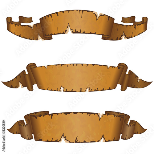 Collection different dirty old ribbon with ragged edge