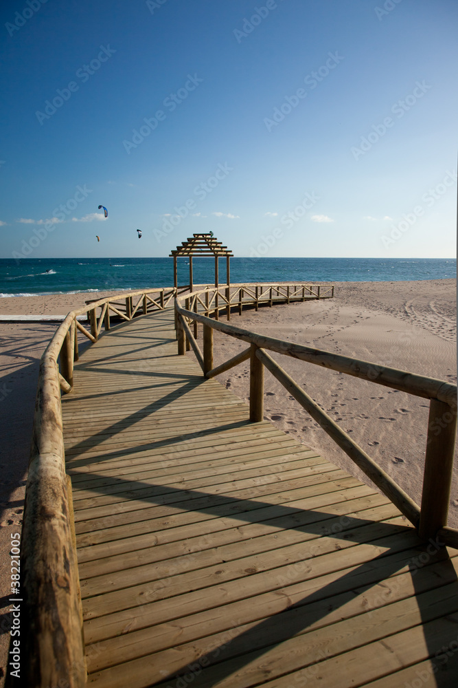 Boardwalk in Los Caños beach. Andalusia, Spain