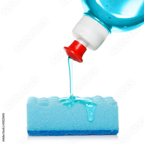 sponge with dish washing liquid photo