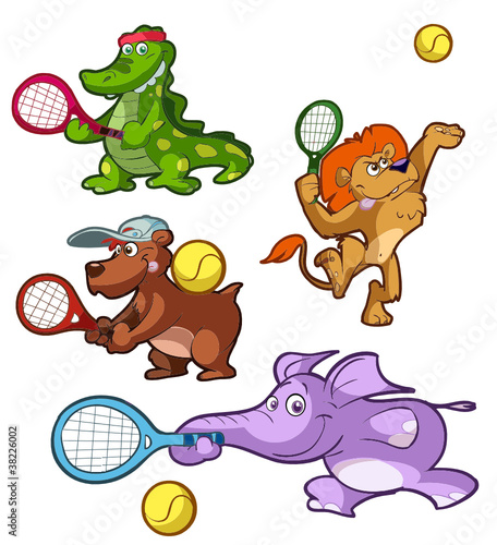 a collection of fun tennis playing animals