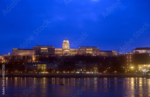 The Royal Palace by night, Budapest, Hungary