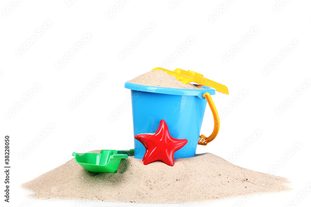 children's beach toys and sand isolated on white children's beach toys and sand isolated on white