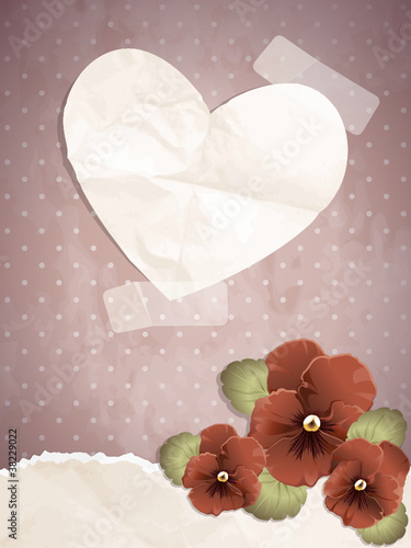 Romantic vintage illustration with a paper heart
