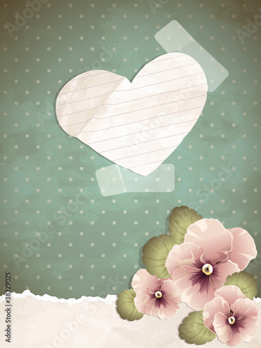 Romantic vintage illustration with a paper heart