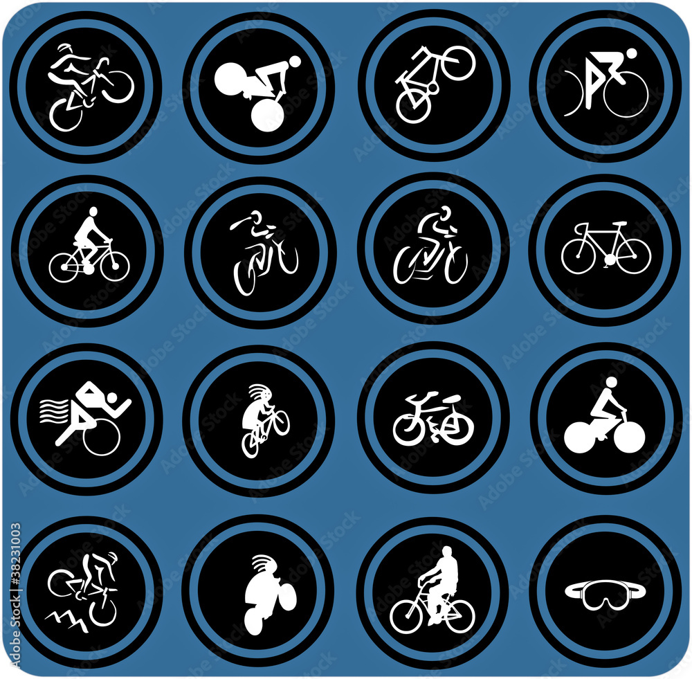 blue signs. Bikes icons. blue signs. Bikes icons.