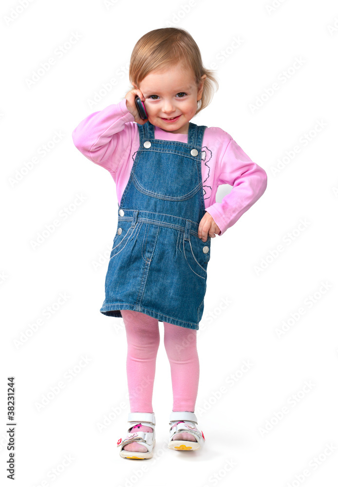 Cute little girl speaking on the cell phone. isolated on white Cute little girl speaking on the cell phone. isolated on white