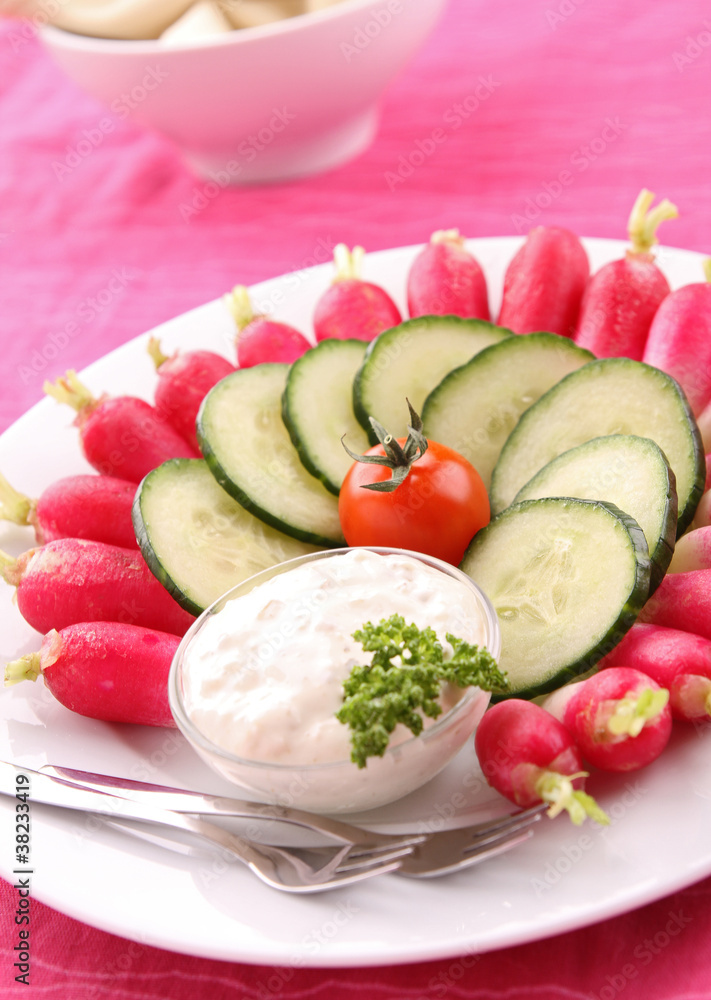 plate of vegetables and dip plate of vegetables and dip