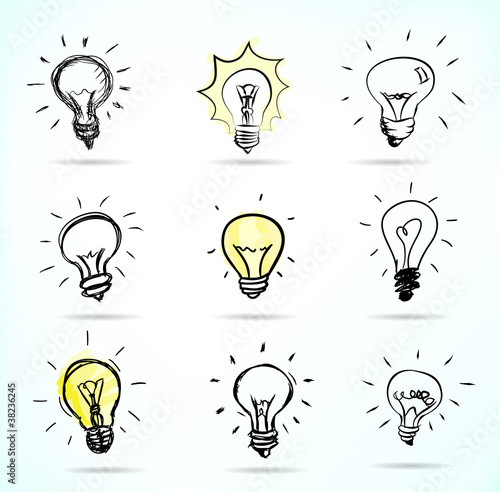 Set of Hand-drawn light bulbs, symbol of ideas