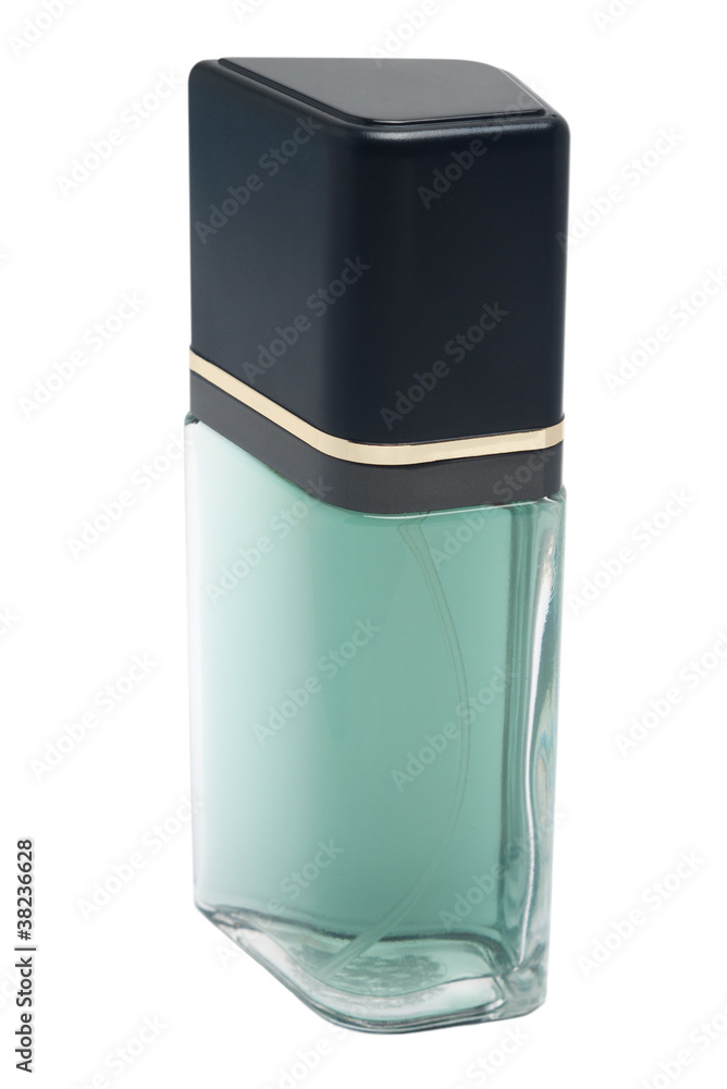 Spray bottle with green perfume isolated on white Spray bottle with green perfume isolated on white