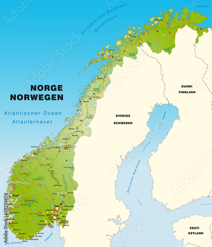 Norwegen mit Verkehrsnetz