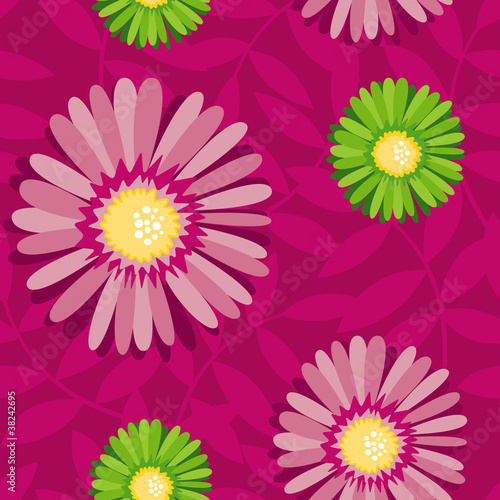 Aster flower contrast seamless pattern