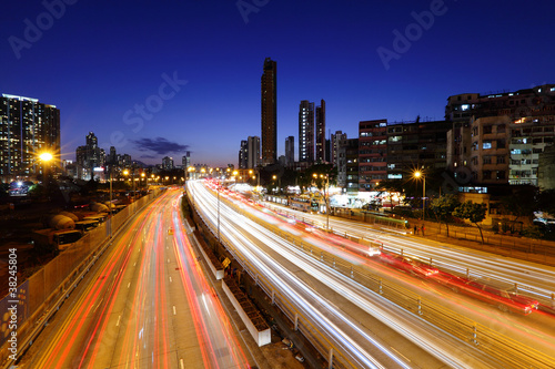 traffic on highway in urban at night