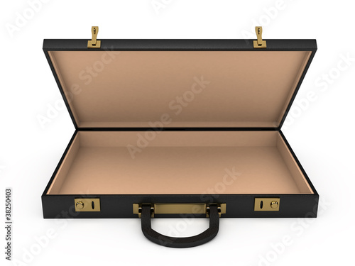 Open black case over white background