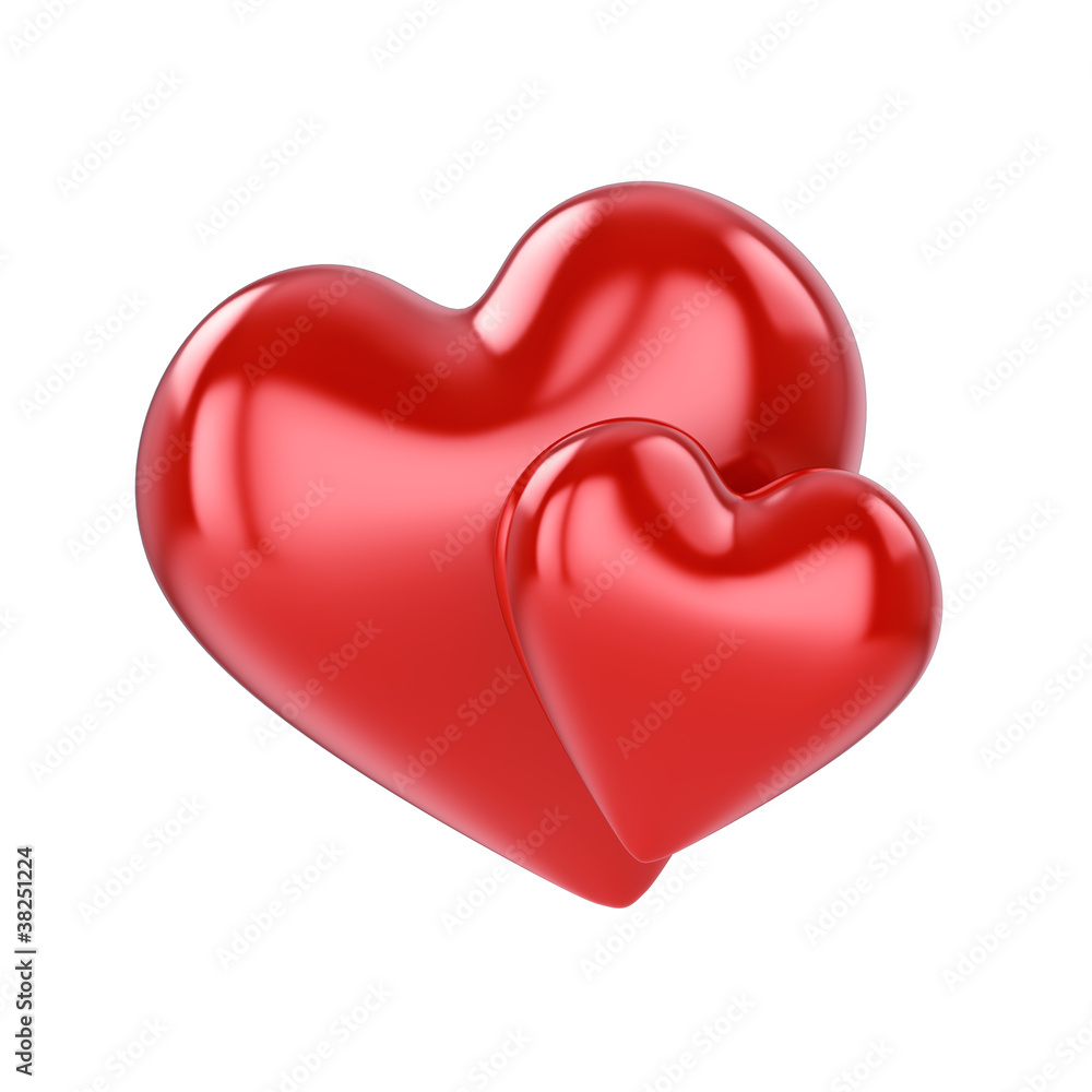 Couple of red hearts , isolated on white