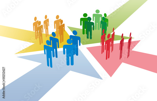 People connect meet at arrows meeting point