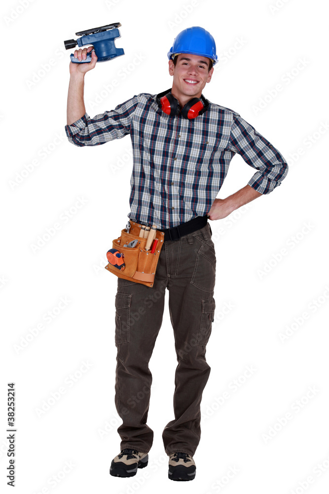 Worker with an electric sander Worker with an electric sander