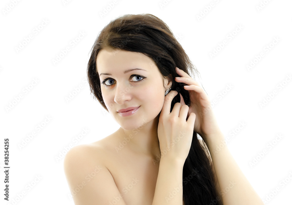 Close-up portrait of beautiful woman. Isolated on white. Close-up portrait of beautiful woman. Isolated on white.